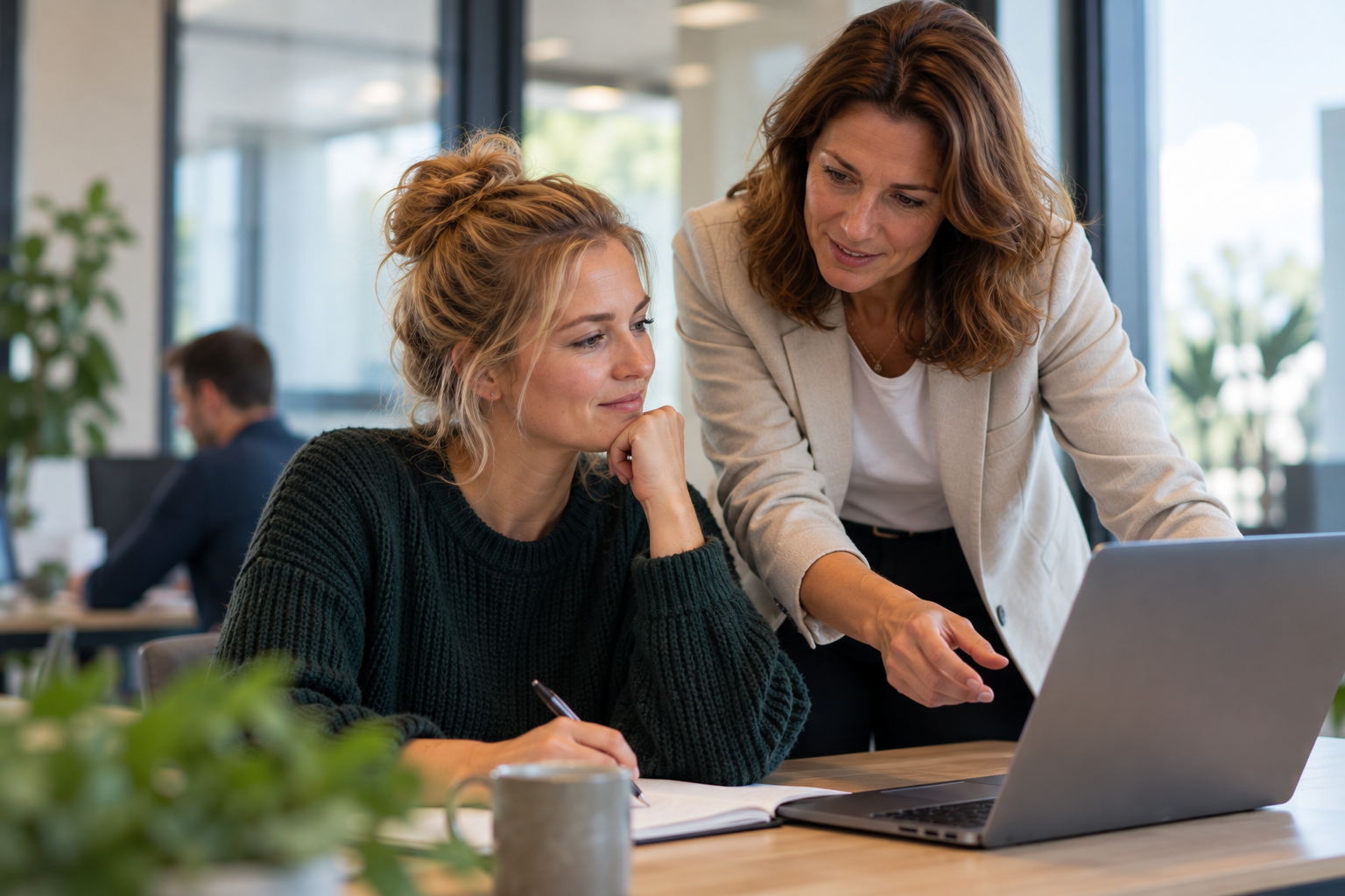Collega’s van MatchcareWerkt in gesprek over ontwikkeling en perspectief